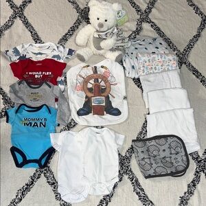Baby mostly newborn boy Clothing and Accessories Lot Bear With Crinkle Blanket